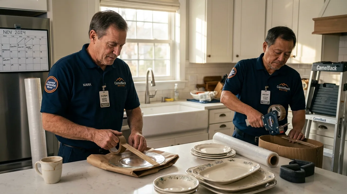 Professional crew packing kitchen dishware in Tavernier, FL